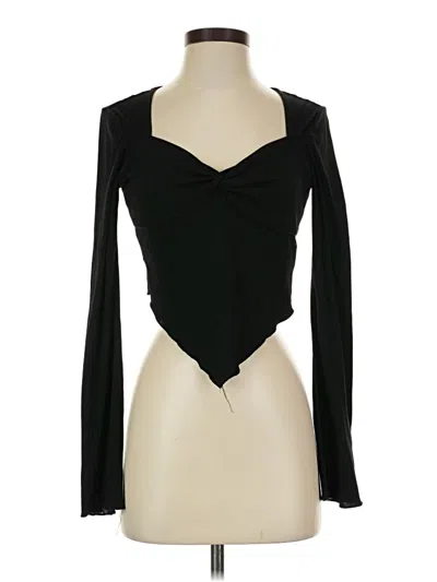 Pre-owned Shein Long Sleeve Top Black Plunge Neckline Tops