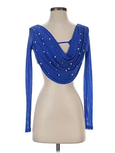 Shein Long Sleeve Top Blue Cowl Neck Tops