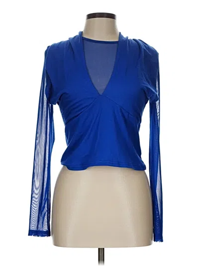 Pre-owned Shein Long Sleeve Top Blue Plunge Neckline Tops
