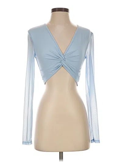 Shein Long Sleeve Top Blue Plunge Neckline Tops