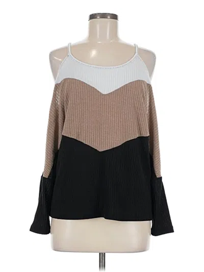 Pre-owned Shein Long Sleeve Top Brown Cold Shoulder Neckline Tops