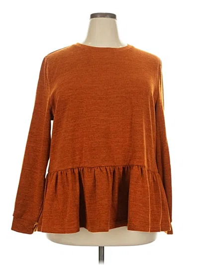 Pre-owned Shein Long Sleeve Top Brown Crew Neck Tops