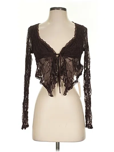 Shein Long Sleeve Top Brown Plunge Neckline Tops