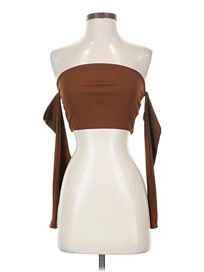 Pre-owned Shein Long Sleeve Top Brown Strapless Neckline Tops