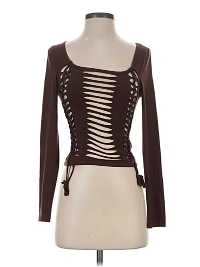 Pre-owned Shein Long Sleeve Top Brown Sweetheart Neckline Tops