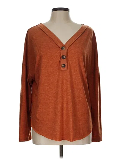 Pre-owned Shein Long Sleeve Top Brown V-neck Tops