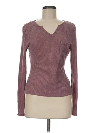 Pre-owned Shein Long Sleeve Top Burgundy V-neck Tops