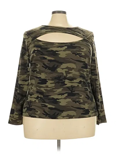 Pre-owned Shein Long Sleeve Top Green Camo Pattern Off The Shoulder Neckline Tops