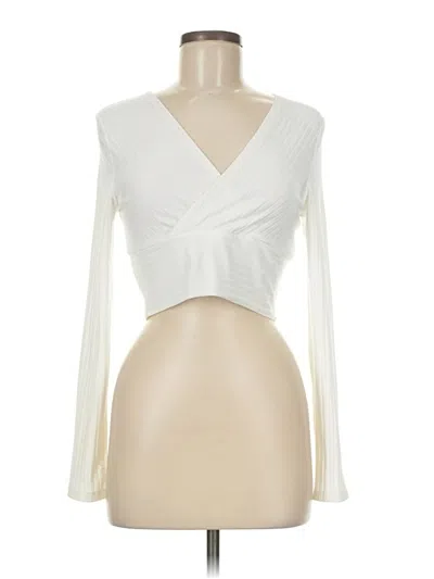 Pre-owned Shein Long Sleeve Top Ivory Plunge Neckline Tops In White