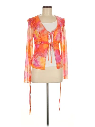 Pre-owned Shein Long Sleeve Top Orange Plunge Neckline Tops