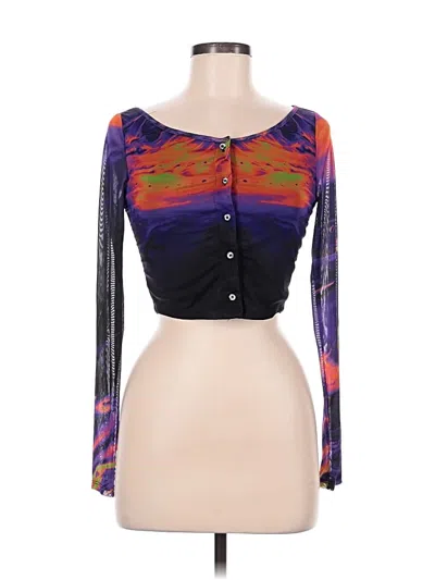 Shein Long Sleeve Top Purple Sweetheart Neckline Tops In Multi
