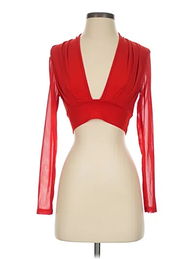 Pre-owned Shein Long Sleeve Top Red Plunge Neckline Tops