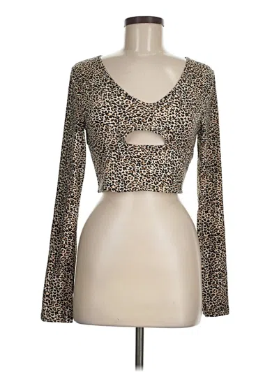 Pre-owned Shein Long Sleeve Top Tan Keyhole Neckline Tops In Brown
