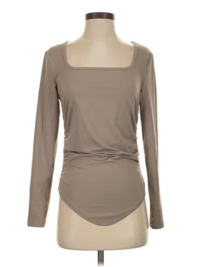 Pre-owned Shein Long Sleeve Top Tan Scoop Neck Tops In Brown