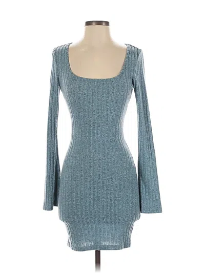 Pre-owned Shein Long Sleeve Top Teal Square Neckline Tops In Blue