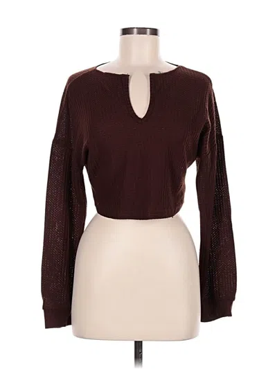 Pre-owned Shein Long Sleeve T-shirt In Burgundy