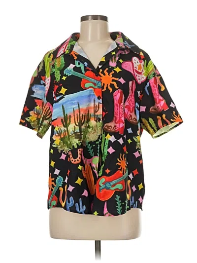 Pre-owned Shein Short Sleeve Blouse In Black