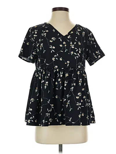 Pre-owned Shein Short Sleeve Blouse In Black