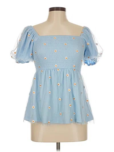 Pre-owned Shein Short Sleeve Blouse In Blue