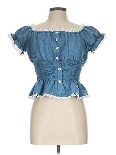 Pre-owned Shein Short Sleeve Blouse In Blue