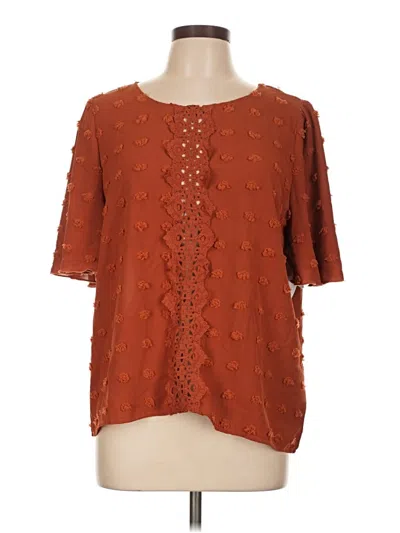 Shein Short Sleeve Blouse In Brown