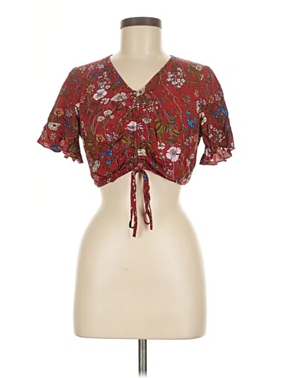 Pre-owned Shein Short Sleeve Blouse In Burgundy