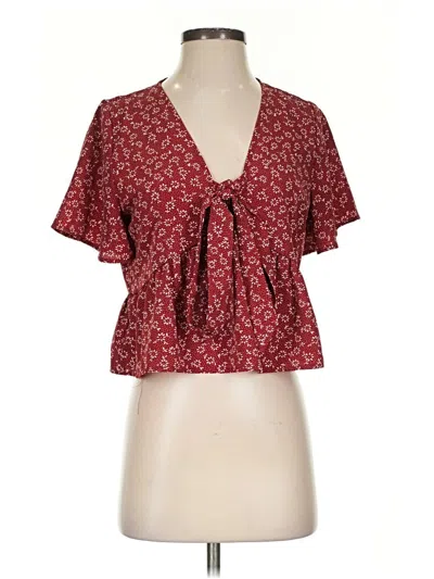 Pre-owned Shein Short Sleeve Blouse In Burgundy