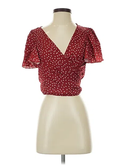 Pre-owned Shein Short Sleeve Blouse In Burgundy