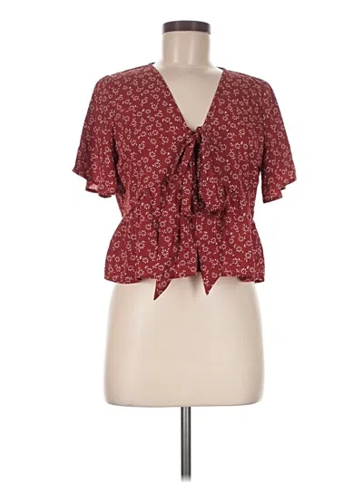 Pre-owned Shein Short Sleeve Blouse In Burgundy