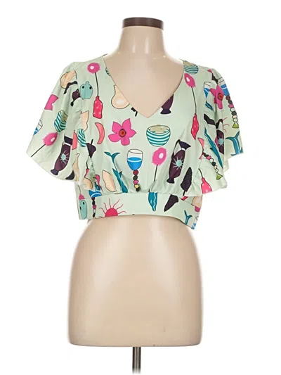Pre-owned Shein Short Sleeve Blouse In Green