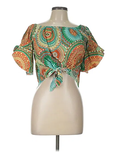 Pre-owned Shein Short Sleeve Blouse In Green