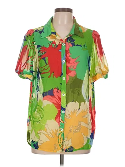 Pre-owned Shein Short Sleeve Blouse In Green