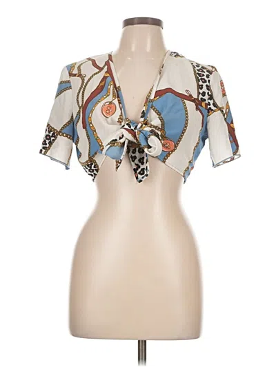 Pre-owned Shein Short Sleeve Blouse In Tan