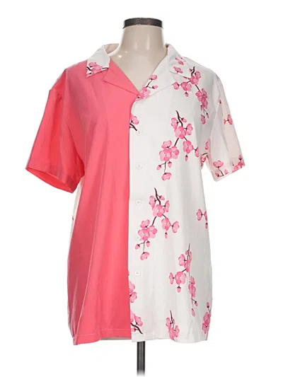 Pre-owned Shein Short Sleeve Button Down Shirt In Pink