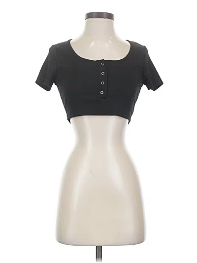 Pre-owned Shein Short Sleeve Henley Shirt In Black