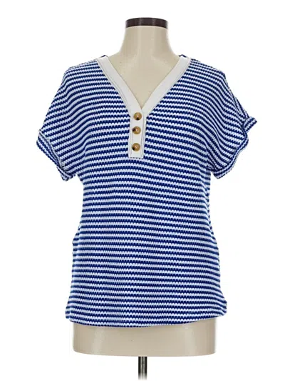 Pre-owned Shein Short Sleeve Henley Shirt In Blue