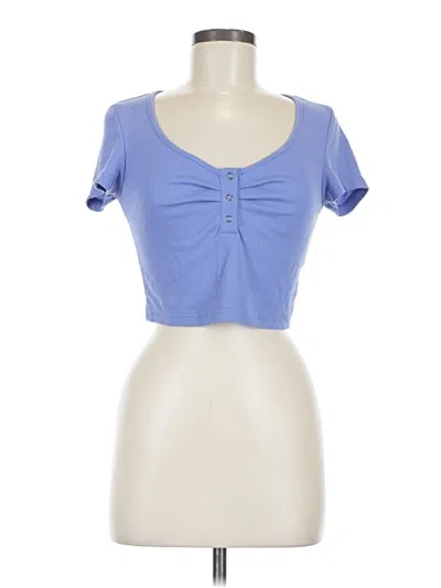 Pre-owned Shein Short Sleeve Henley Shirt In Blue