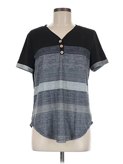 Pre-owned Shein Short Sleeve Henley Shirt In Blue