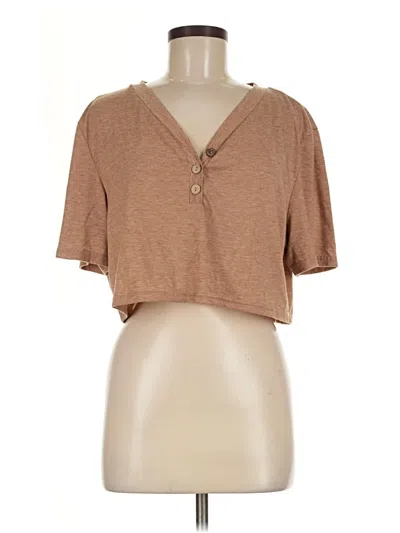 Pre-owned Shein Short Sleeve Henley Shirt In Brown