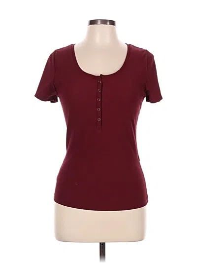 Pre-owned Shein Short Sleeve Henley Shirt In Burgundy