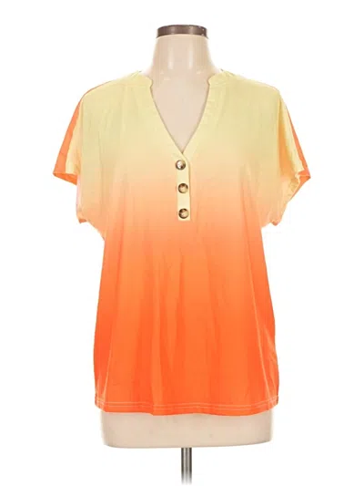 Pre-owned Shein Short Sleeve Henley Shirt In Orange