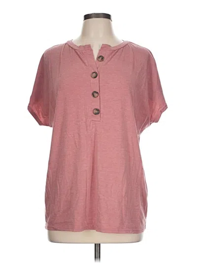 Pre-owned Shein Short Sleeve Henley Shirt In Pink