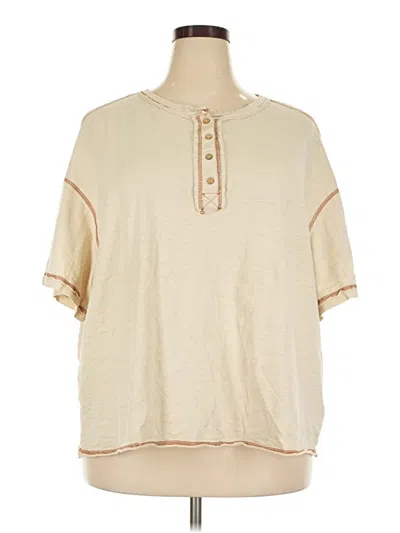 Pre-owned Shein Short Sleeve Henley Shirt In Tan