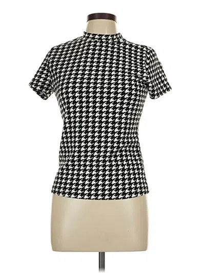 Pre-owned Shein Short Sleeve Top Black Houndstooth Pattern Mock Neckline Tops