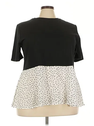 Pre-owned Shein Short Sleeve Top Black Polka Dots Pattern Mock Neckline Tops