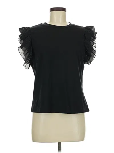 Pre-owned Shein Short Sleeve Top Black Ruffles Neckline Tops