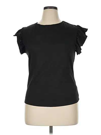 Pre-owned Shein Short Sleeve Top Black Ruffles Neckline Tops