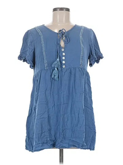Pre-owned Shein Short Sleeve Top Blue Keyhole Neckline Tops