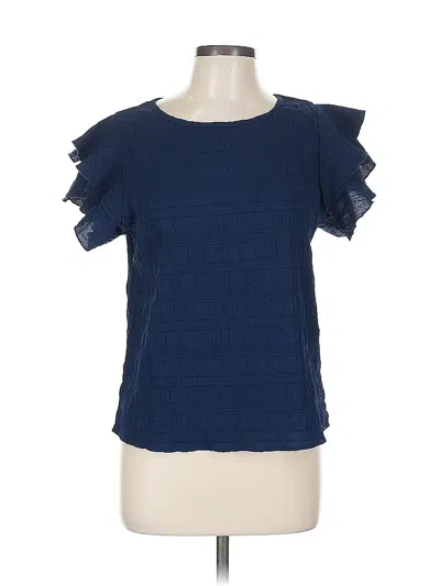 Pre-owned Shein Short Sleeve Top Blue Ruffles Neckline Tops