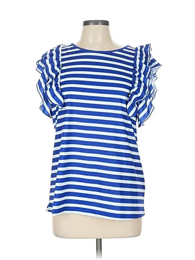 Pre-owned Shein Short Sleeve Top Blue Ruffles Neckline Tops